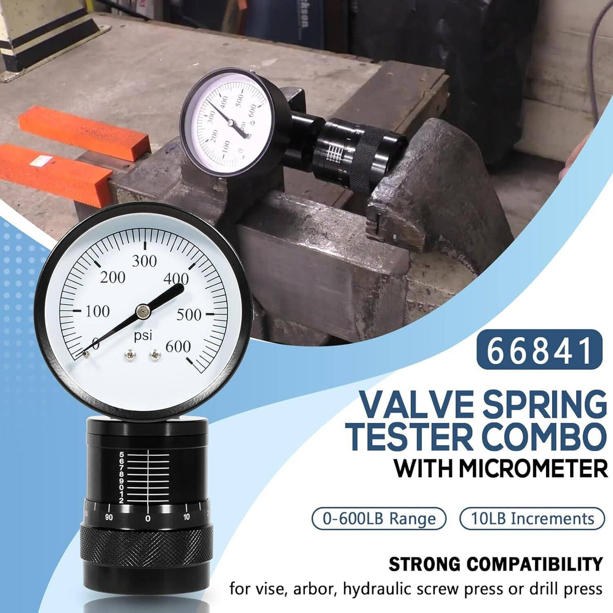 Solid Spare 66841 Engine Mini Valve Spring Tester with Micrometer Combo, Vise/Arbor Mount