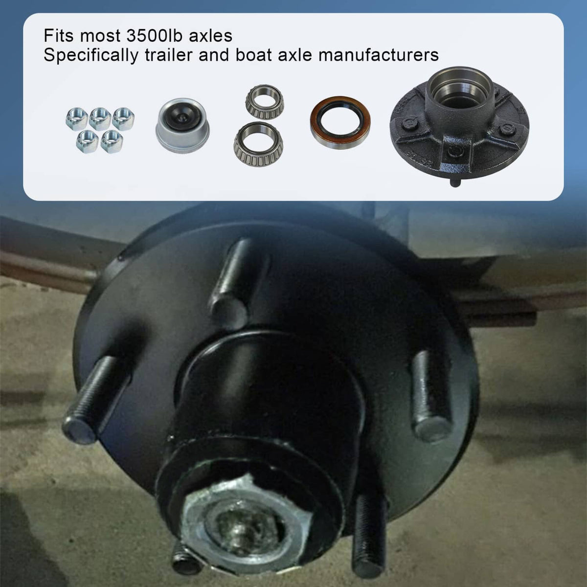 Solidspare 2PCS Trailer Idler Hub Kits 5 on 4.5 for 3500 lbs Axle - 22017K 1/2"-20 thread