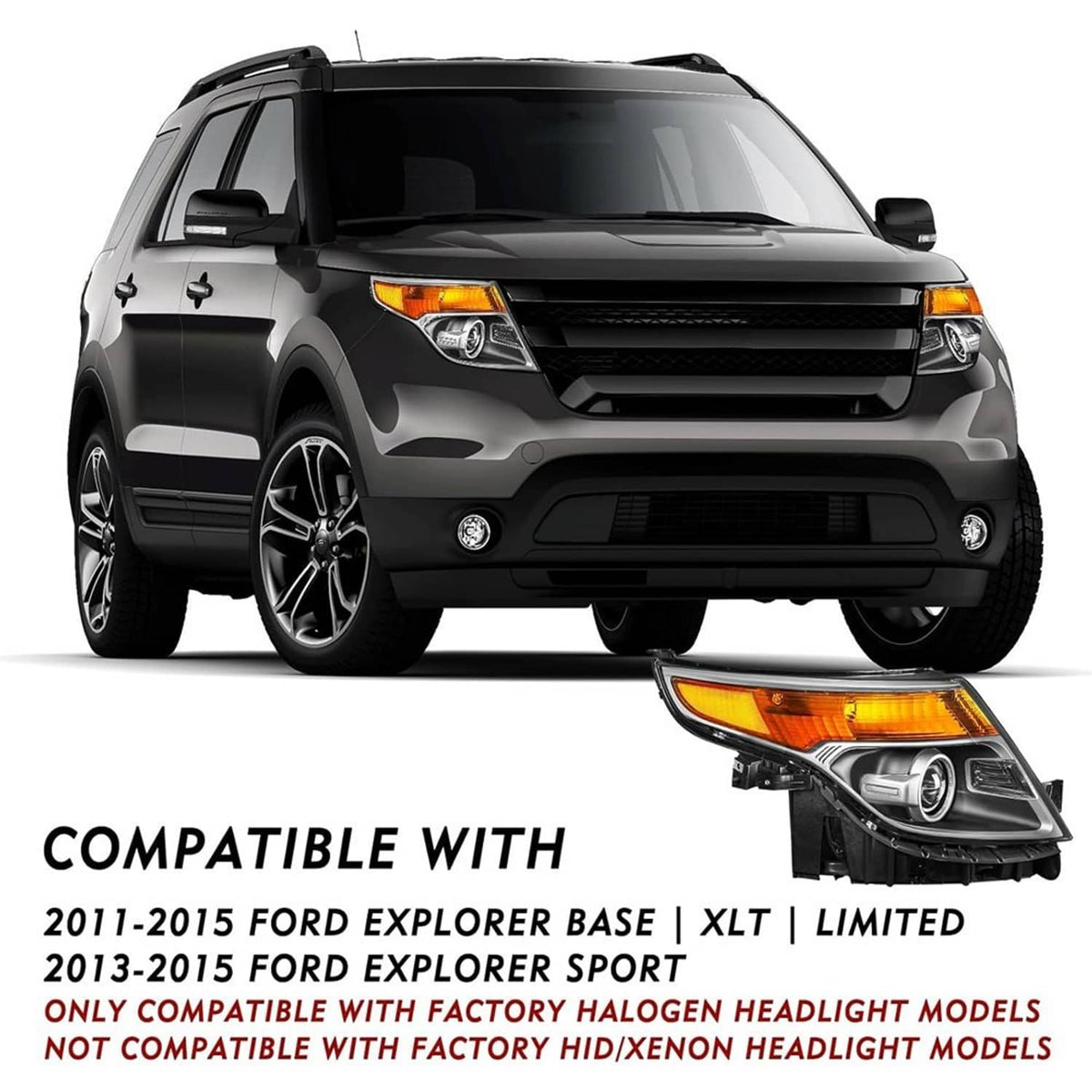 Solidspare Passenger Side For 2011-2015 Ford Explorer Headlight Factory Halogen Headlamp