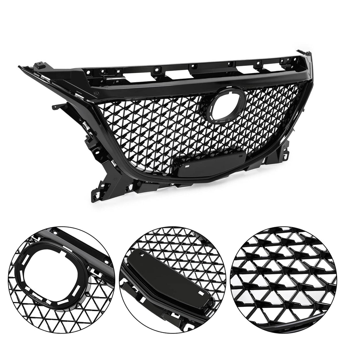 Solid Spare For Mazda 3 Axela 2014-2016 15 Honeycomb Upper Grille Bumper Assembly Set Black