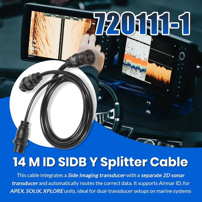 Solidspare 14 M ID SIDB Y Splitter Cable 720111-1 for Humminbird SOLIX/APEX/XPLORE 30-Inch
