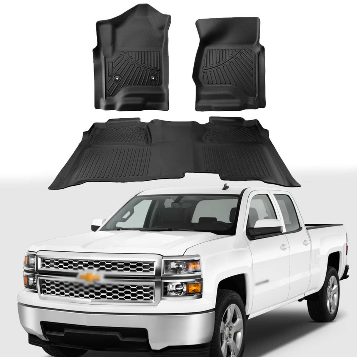 Solidspare Car Floor Mats Liner for Silverado Sierra 2500HD 3500HD Crew Cab 2015-2019 Black