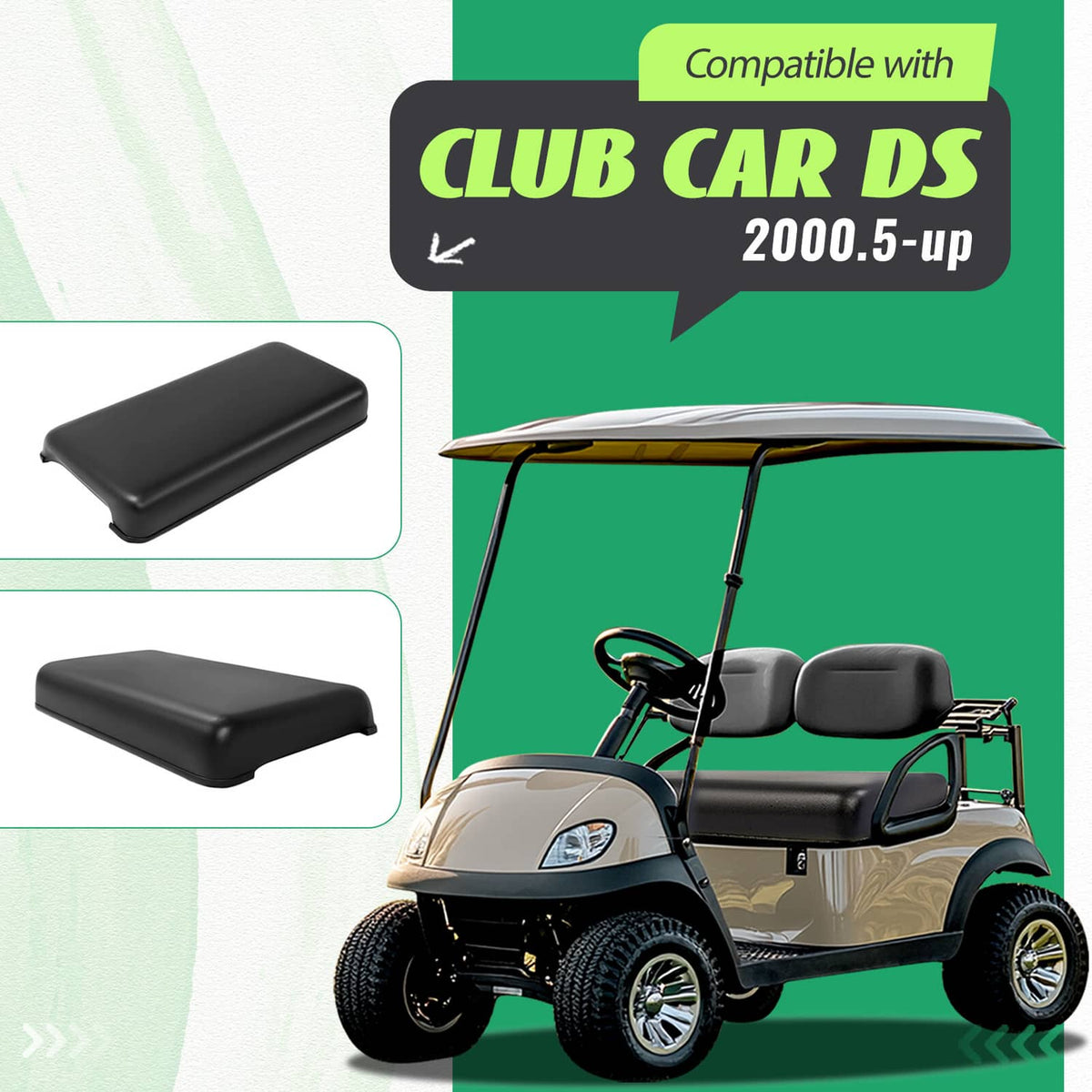 Solidspare Front Golf Cart Seat Bottom Cushion Assembly Black For Club Car DS 2000.5-up