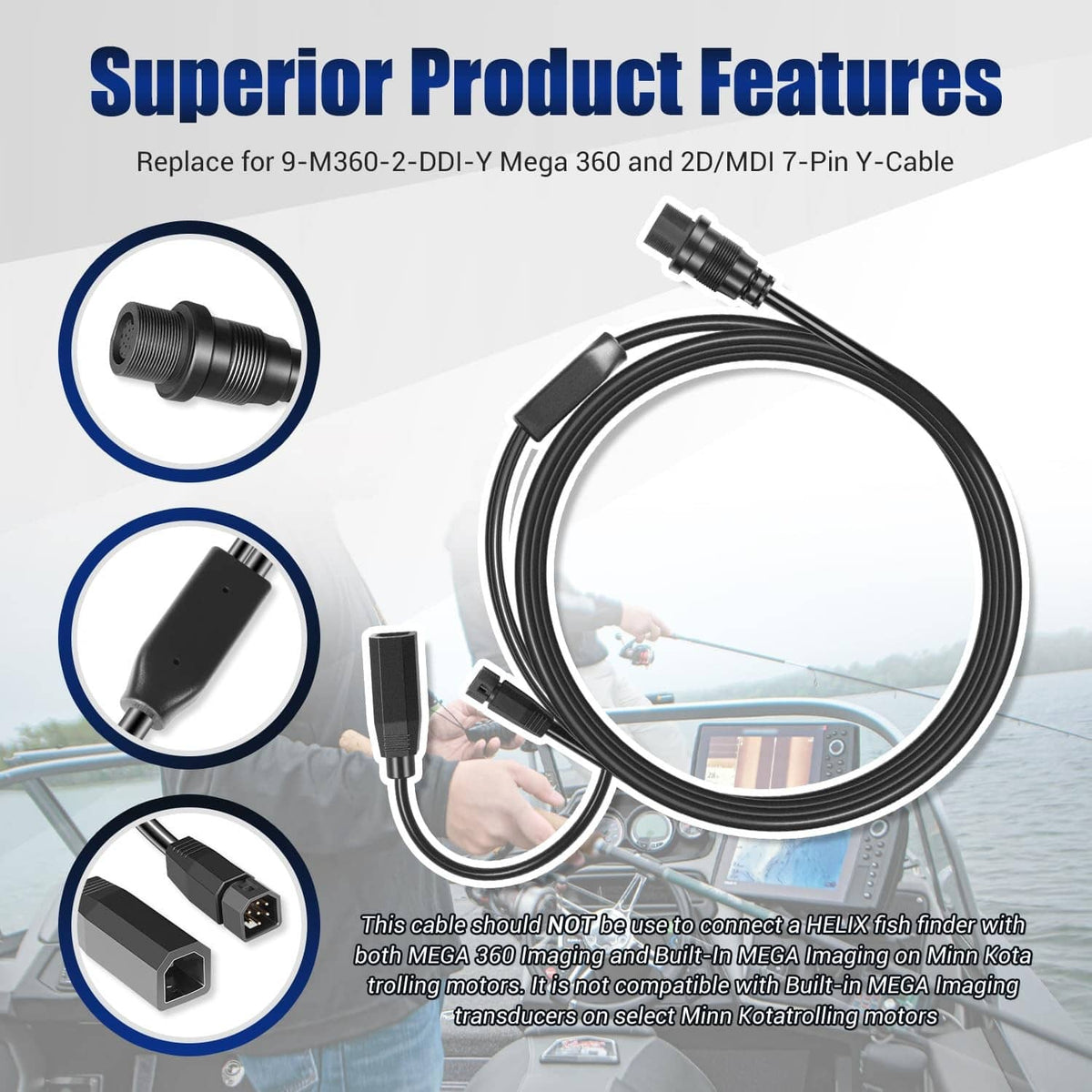 Solidspare 720107-1 Transducer Adapter Cable 10ft. Replace 9-M360-2-DDI-Y Mega 360 & 2D/MDI