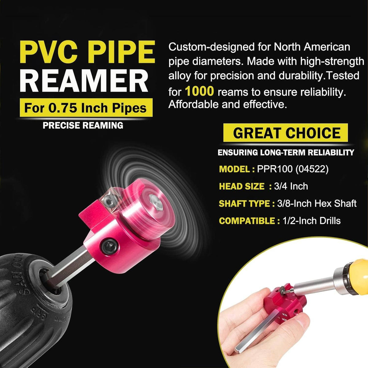 Solidspare Premium PPR75 PVC Fitting Saver with 1/4" Hex Shaft 3/4" Head Aluminum 0.75 Inch
