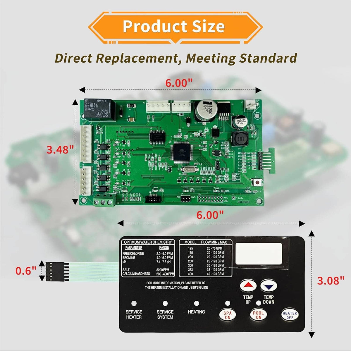 Solidspare Control Board Kit w/ 472610Z Switch Pad For Pentair Master Temp 400 42002-0007S