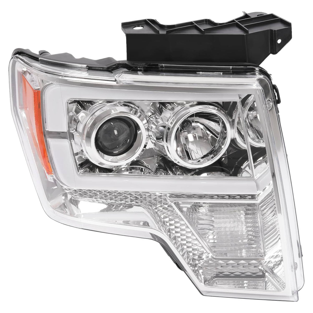 Solid Spare Projector Headlight Assembly Fit Ford F150 F-150 2009-2014 Chrome DRL LED Tube