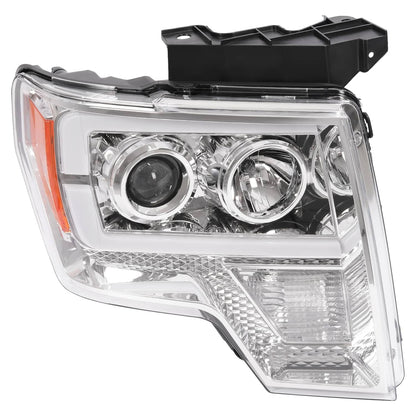 Solid Spare Projector Headlight Assembly Fit Ford F150 F-150 2009-2014 Chrome DRL LED Tube