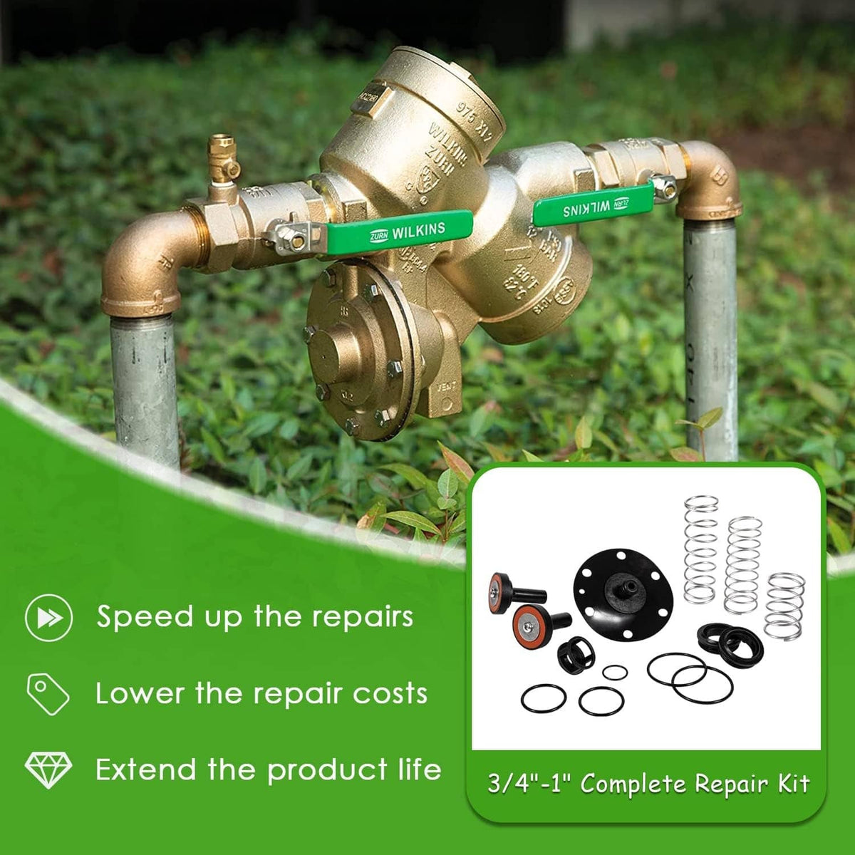 Solidspare 3/4"-1" Complete Repair Kit For Wilkins Backflow Preventer Zurn 975XL & 975XL2