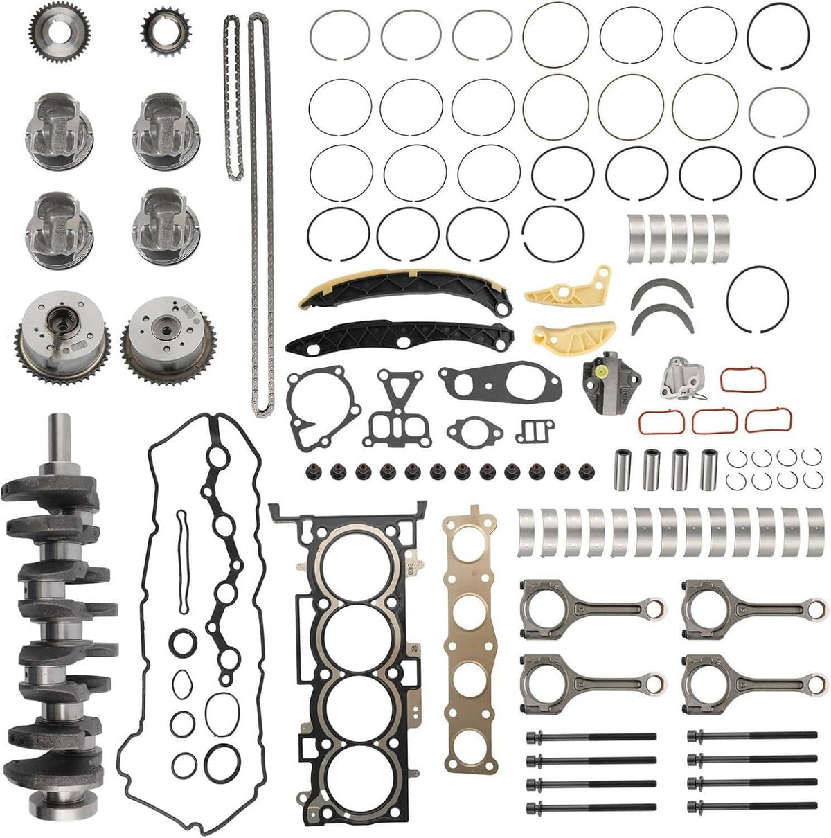 Solidspare For Kia 2.4L Overhaul Rebuild Kit Piston Gasket & Crankshaft Rods Timing Chain