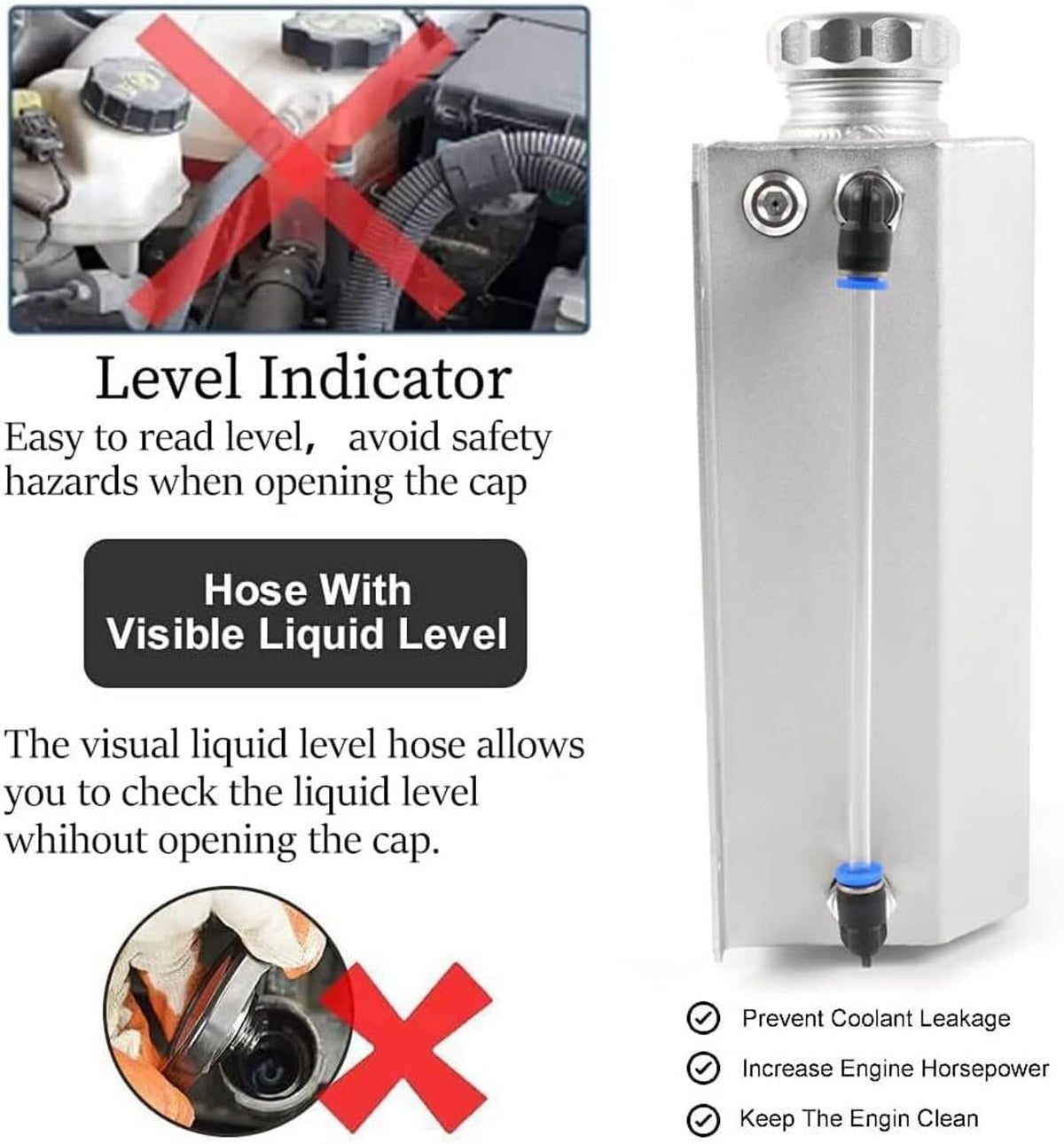Solidspare 2L Polished Aluminum Coolant Radiator Overflow Reservoir Expansion Water Tank
