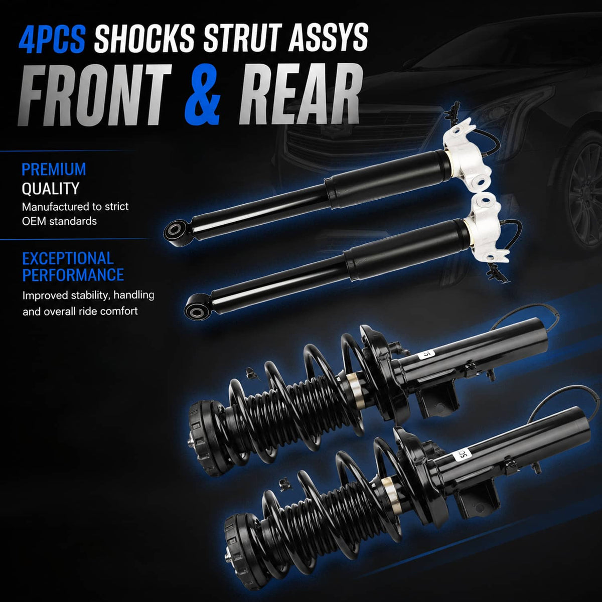Solidspare 4Pcs Front & Rear Shocks Strut Assys w/Electric for 2013-2019 Cadillac XTS