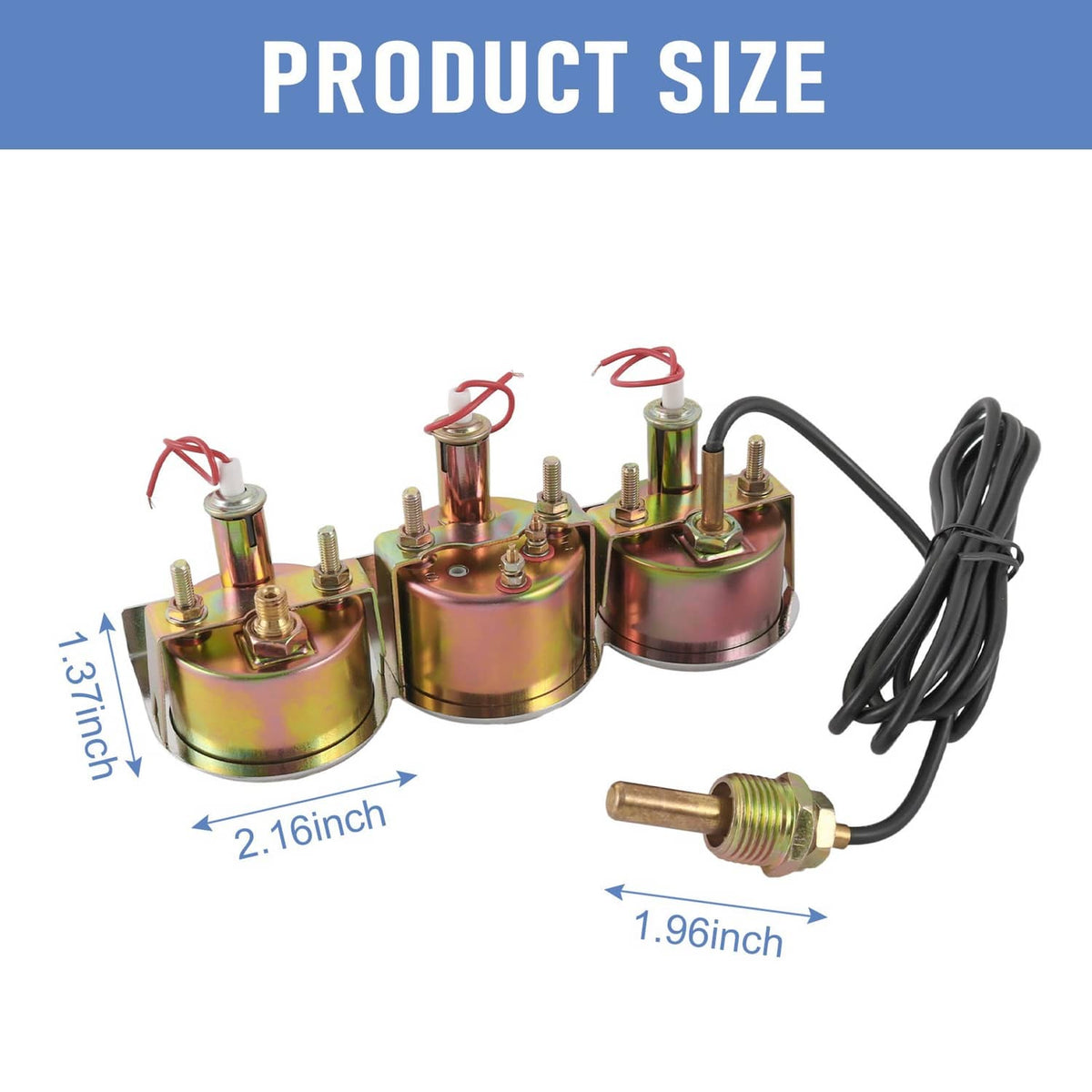 Solidspare Chrome 2'' 52mm Mechanical Triple Gauge Set Water Temp Oil Pressure Volt Meter