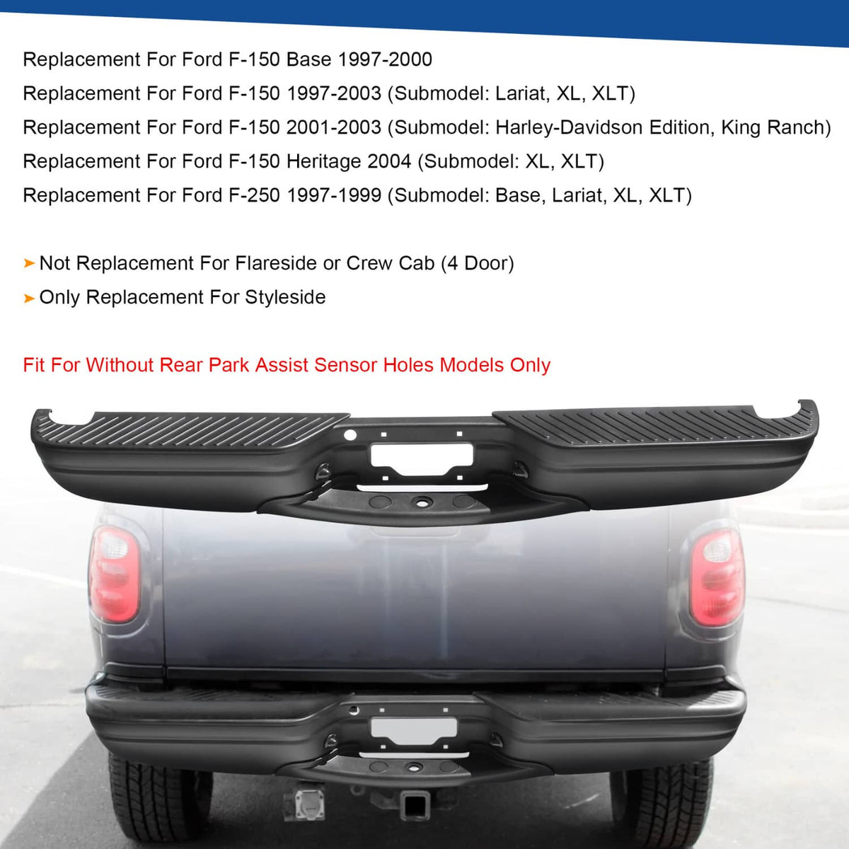 Solidspare Black Rear Step Bumper Assembly For 97-04 Ford F-150 97-99 Ford F-250 Styleside