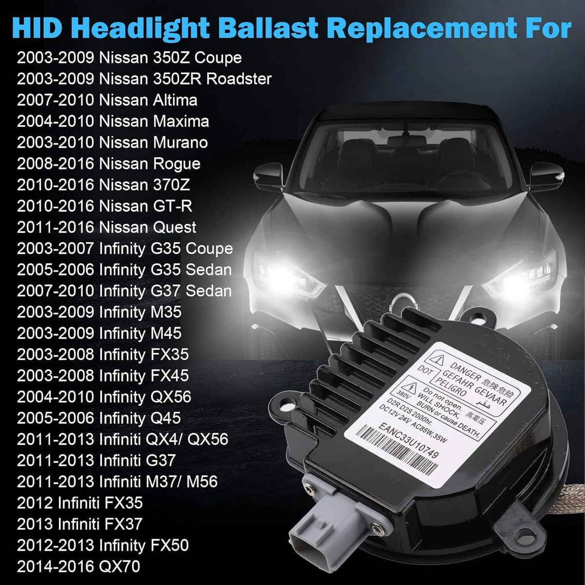 Solidspare HID Xenon Headlight Ballast w/ Igniter Cord Bulb For Nissan Infiniti 28474-89904