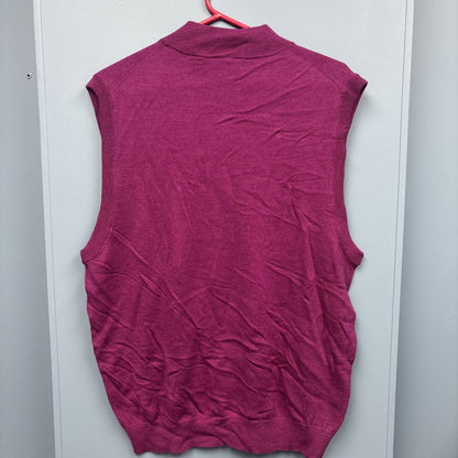 Men's L Donald Ross Sleeveless 1/4 Zip Vest Outerwear Fuschia 100 % Merino Wool
