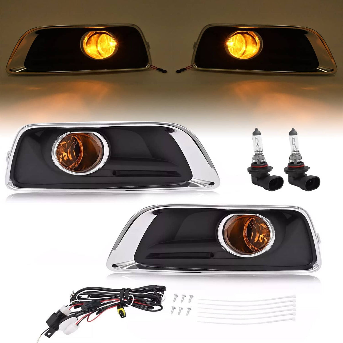 Solid Spare Front Bumper Fog Light Lamp w/Bezel Chrome Trim Set For Chevy Malibu 2013-2015