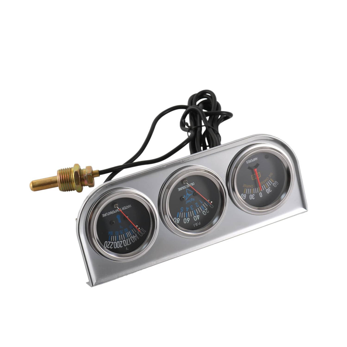 Solidspare 2" 52mm Chrome Car Triple Gauge Set Kit AMP Meter Water Temp Oil Pressure 3 in 1