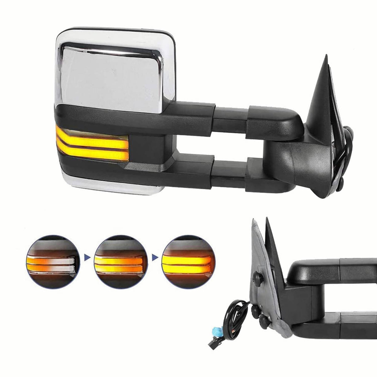 Solidspare Chrome Tow Mirror Power Heated Extend For 2003-07 Silverado Sierra Suburban 1500