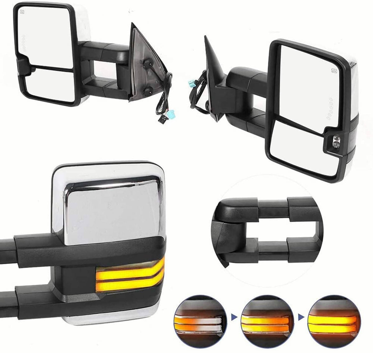 Solidspare Chrome Tow Mirror Power Heated Extend For 2003-07 Silverado Sierra Suburban 1500