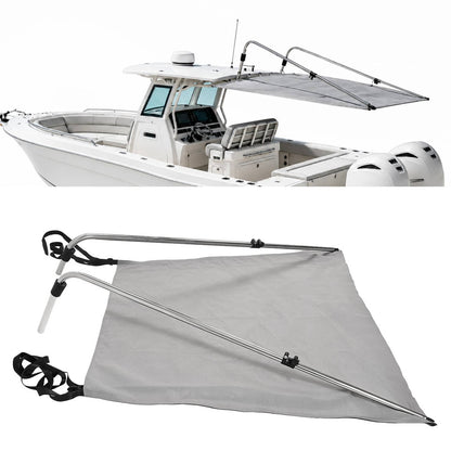 Solidspare Gray Boat Sun Shade 304 Stainless Steel+Fabric Canopy For Universal Boat