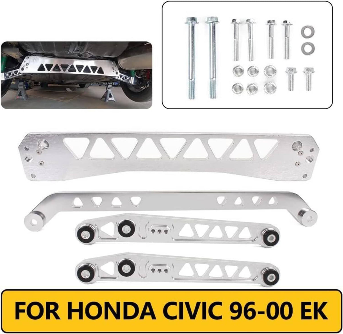 Solidspare Rear Lower Control Arms Subframe Brace Tie Bar for Honda Civic EK 96-00 Silver