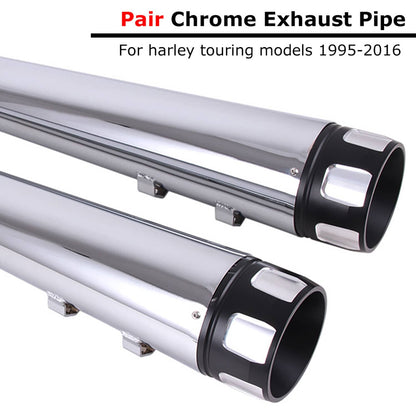 Solidspare Chrome Megaphone Slip-On Exhaust Pipes Mufflers 4in For Harley Touring 1995-2016