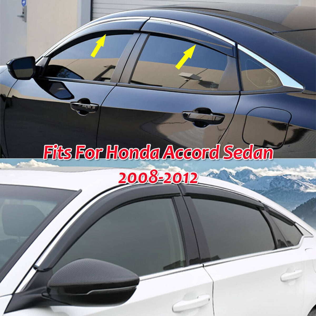 Solidspare Window Visor Rain Guard Vent For Honda Accord 2008-2012 Wavy Mugen Style Tinted
