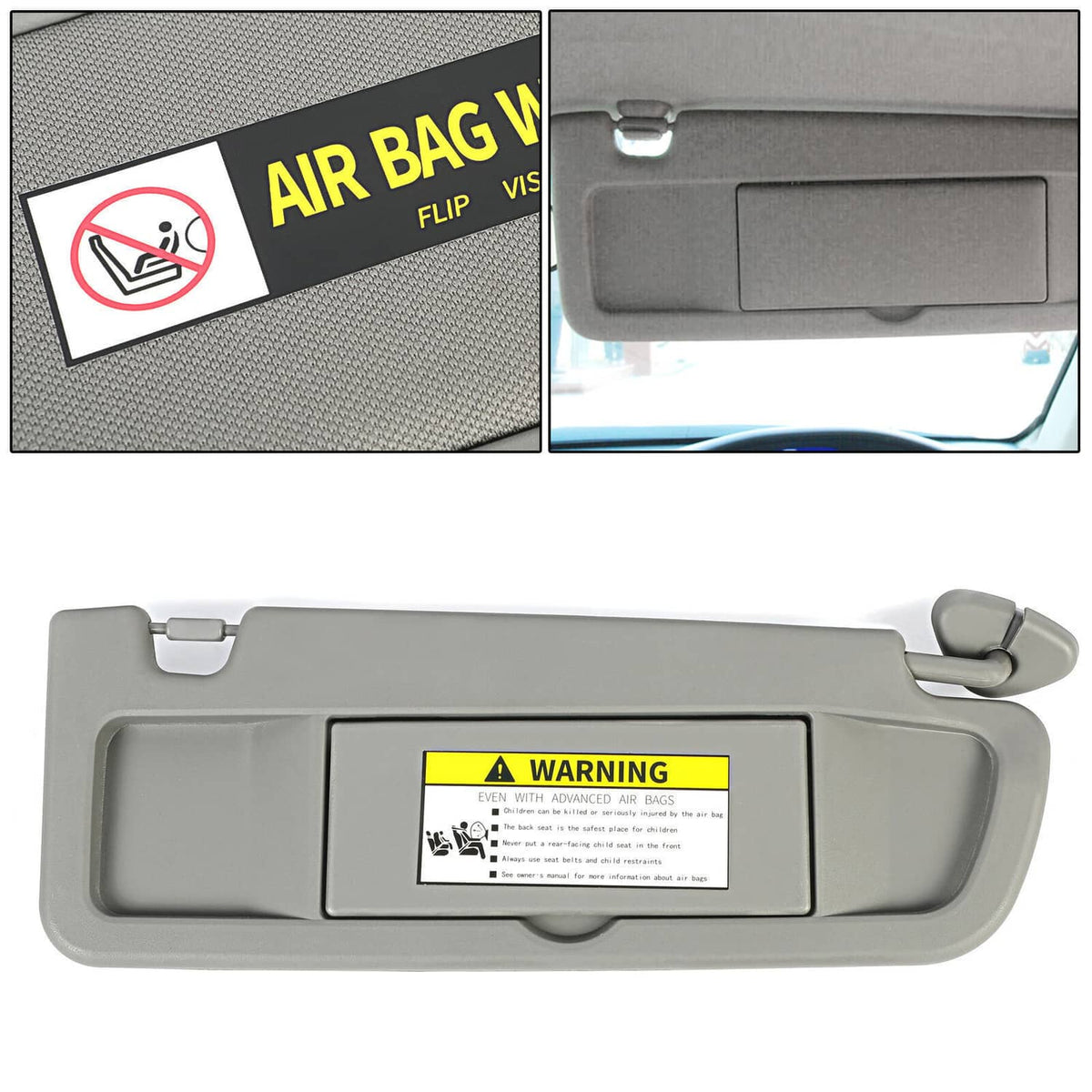 Solidspare Grey Passenger Side Right Sun Visor For 2006-2011 Honda Civic Sedan/Coupe