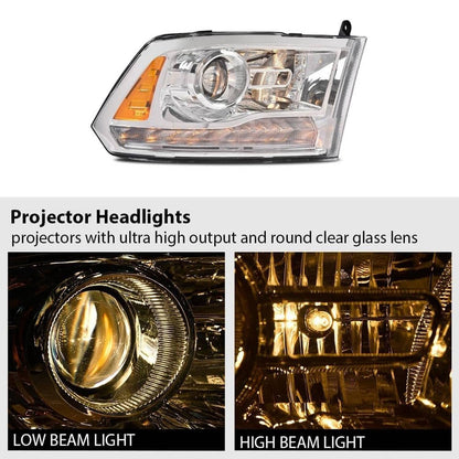 Solidspare Left+Right Projector Headlights w/LED DRL For 2009-2018 Dodge Ram 1500 2500 3500