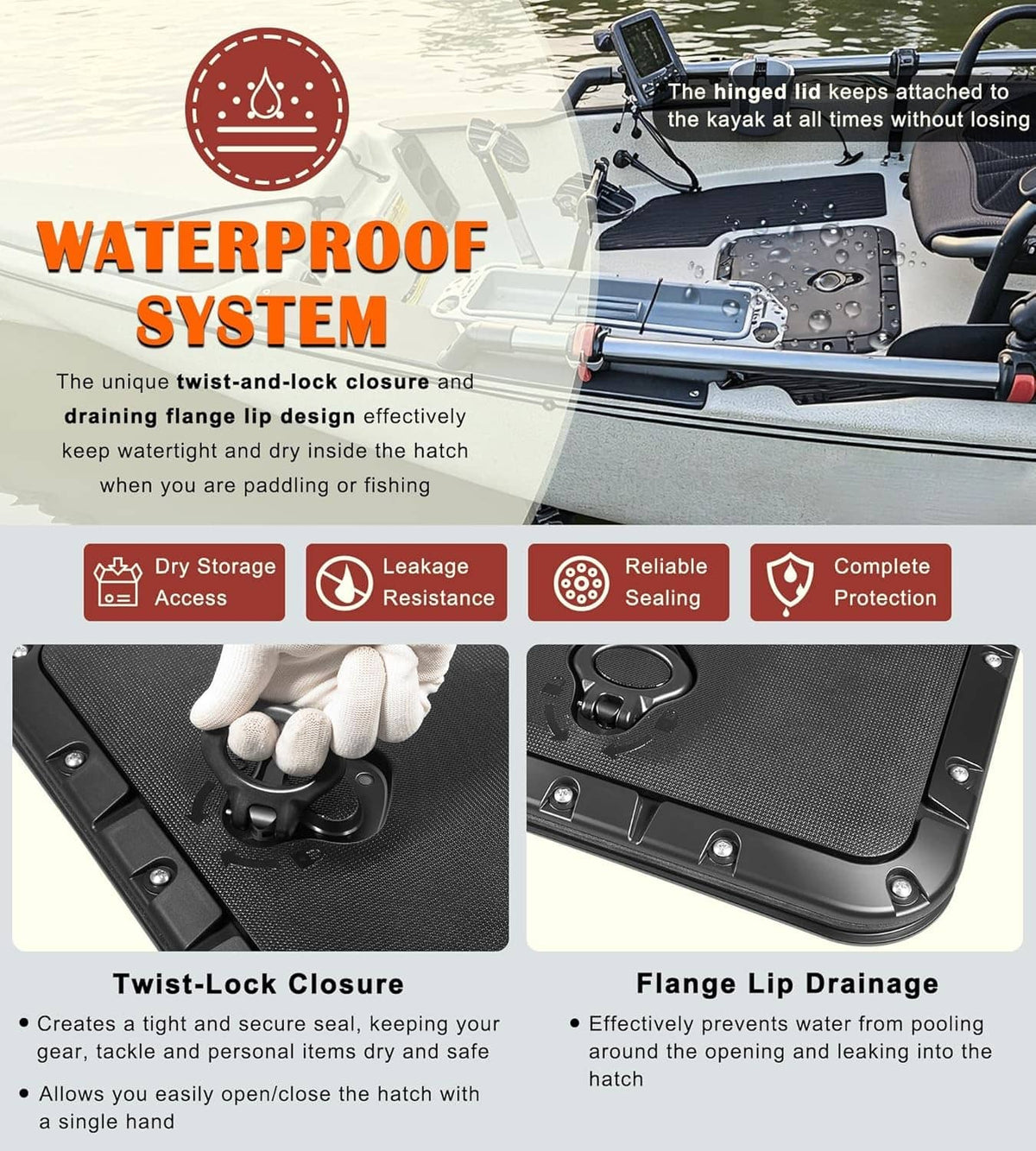 Solid Spare 71707003 Rectangular Twist and Seal Hatch Kit for Hobie Pro Angler Kayaks 2013+
