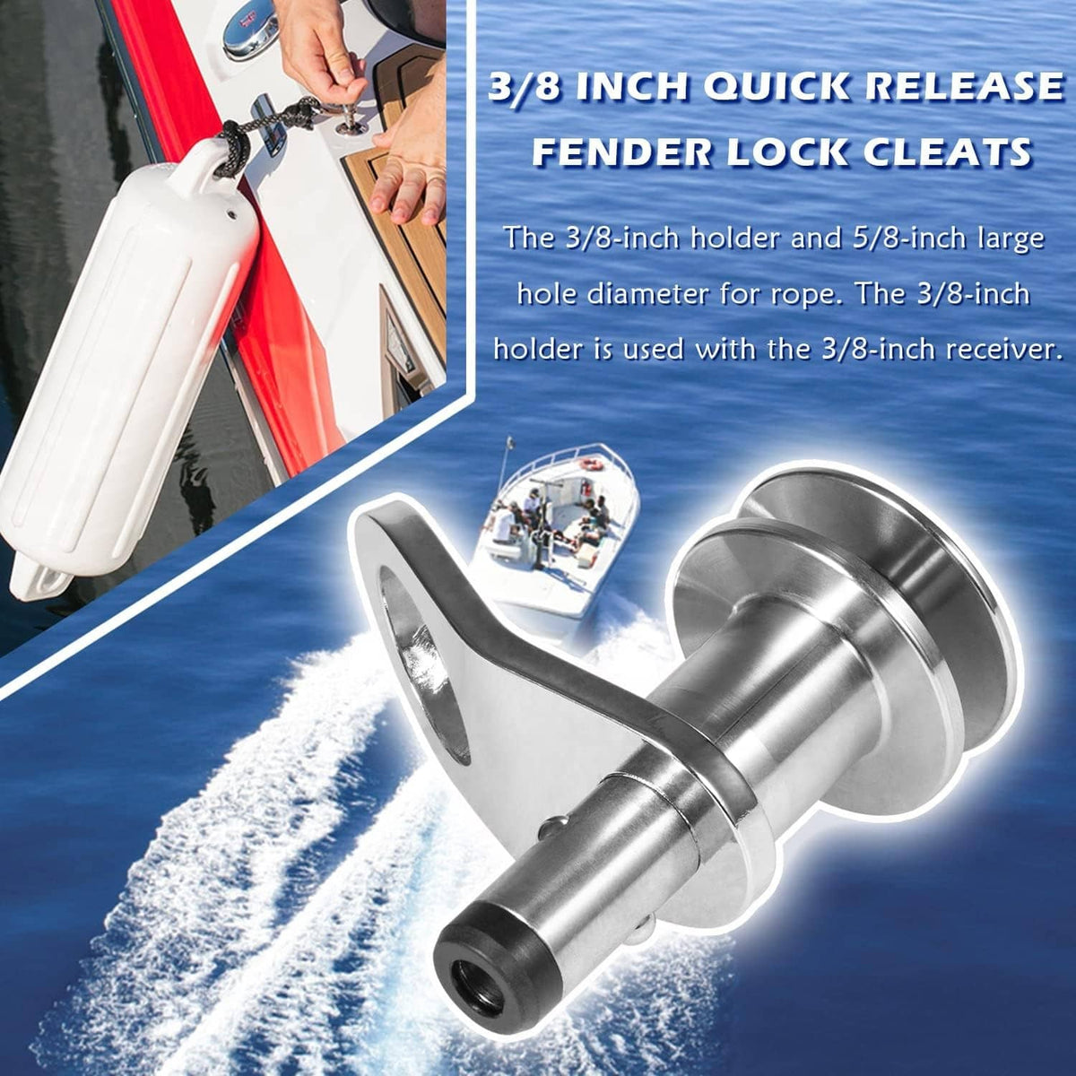 Solidspare 3/8'' Marine Stainless Steel Quick Release Boat Fender Holder Kit Boat Rope