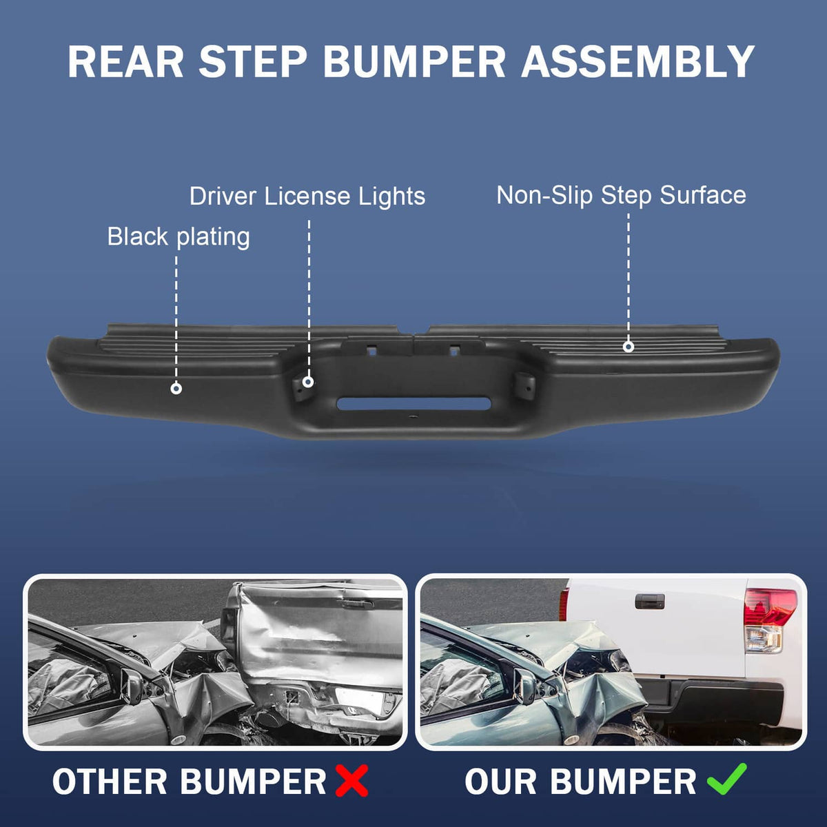 Solidspare Rear Steel Step Bumper For Toyota Tacoma 1995-2004 Truck Black Complete Assembly