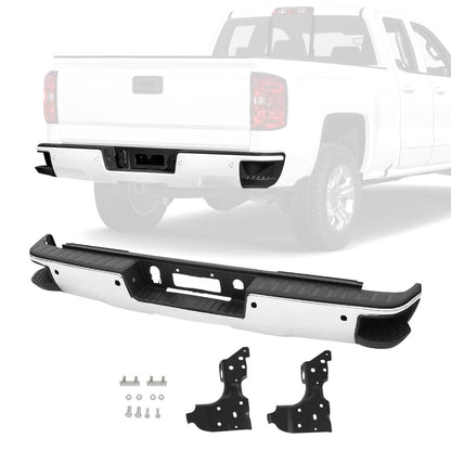 Solidspare Chrome Rear Bumper & Sensor Holes Fits Chevy Silverado GMC Sierra 1500 2014-2018