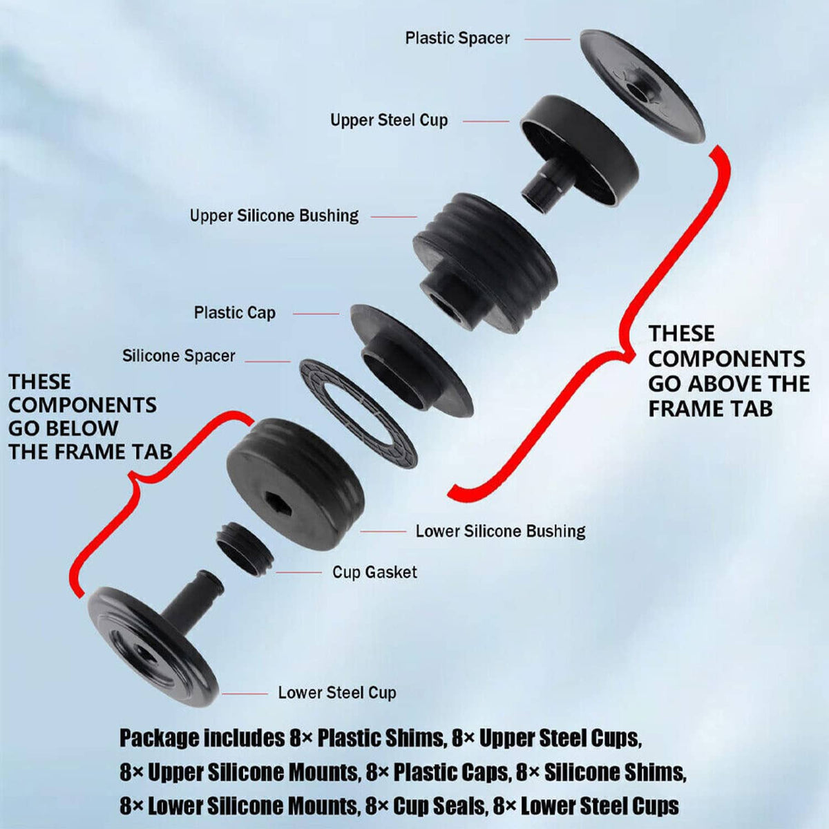 Solidspare Silicone Body Mount Bushing Kit for Ford F250 F350 2008-2016 Super Duty Crew Cab