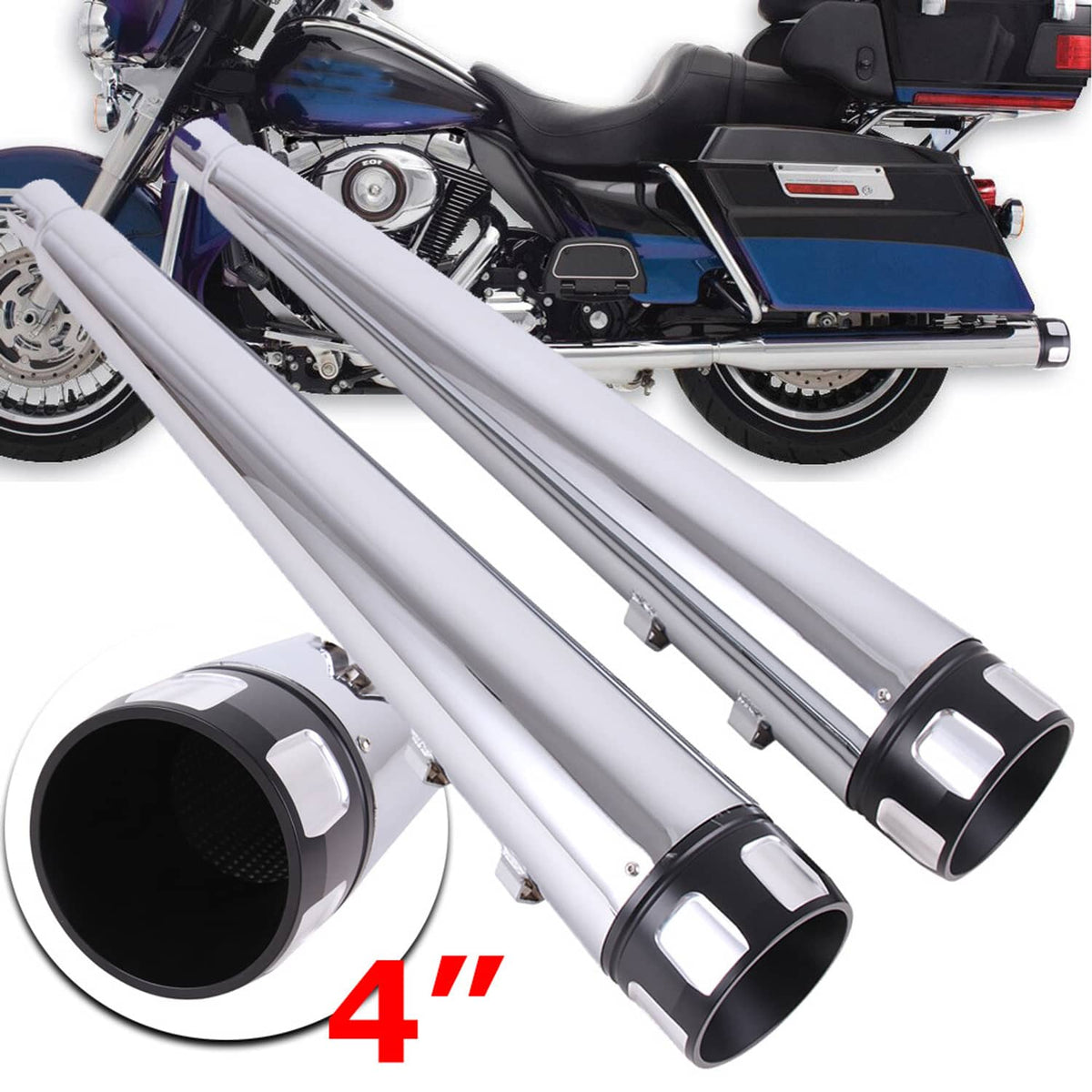 Solidspare 4" Megaphone Slip-on Mufflers Exhaust Pipes Fits For Harley Road Glide 1995-2016