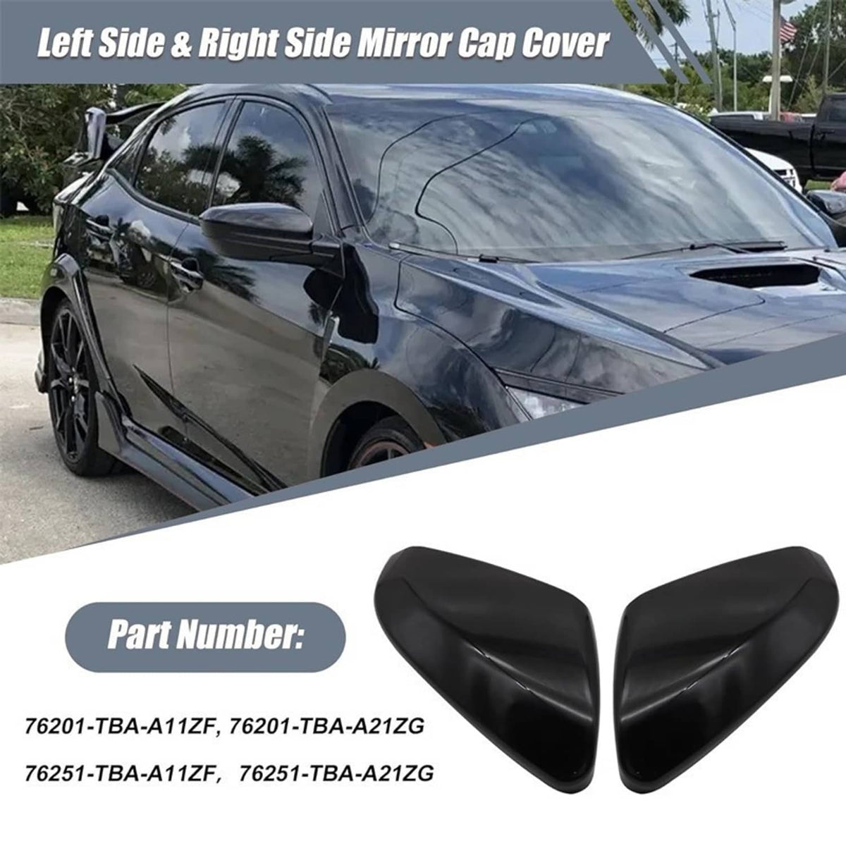 Solidspare Pair For Honda Civic 2016-2021 Mirror Covers Caps Gloss Replacement 76201TBAA11