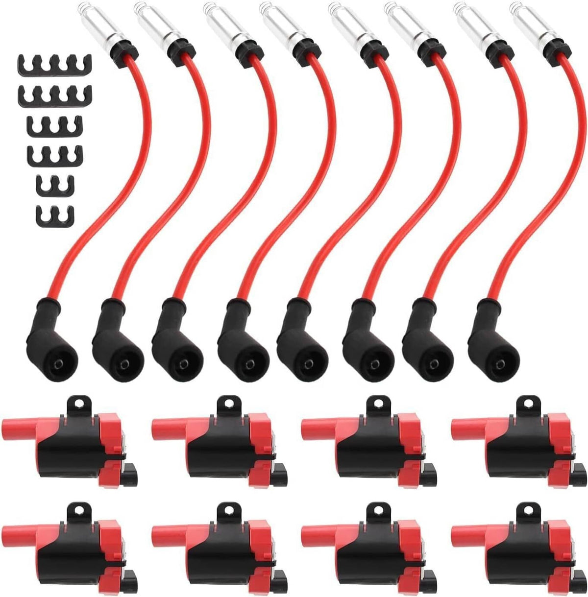 Solidspare Round Ignition Coil & Wires Set For Chevy Silverado GMC LS1 LS3 4.8L 5.3L 6.0L