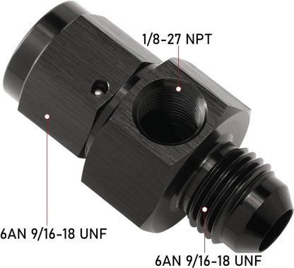 Solid Spare 6AN Male to 6AN Female Fitting With 1/8NPT Gauge Port Hose Adapter Fuel Pressure