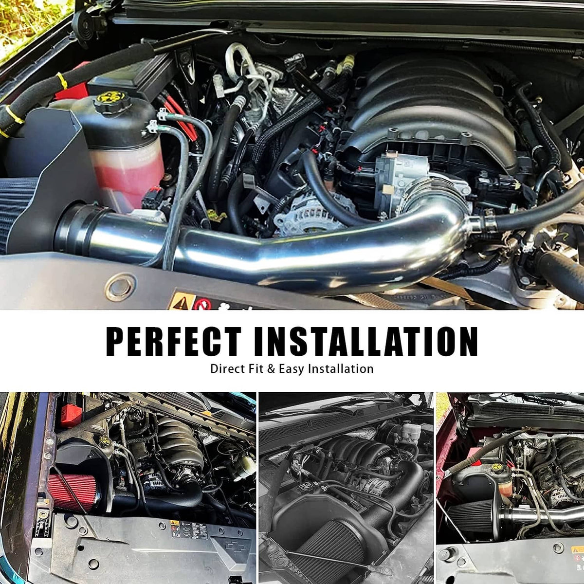 Solidspare Cold Air Intake Kit + Heat Shield For 2014-2019 Chevrolet GMC Cadillac 5.3L 6.2L