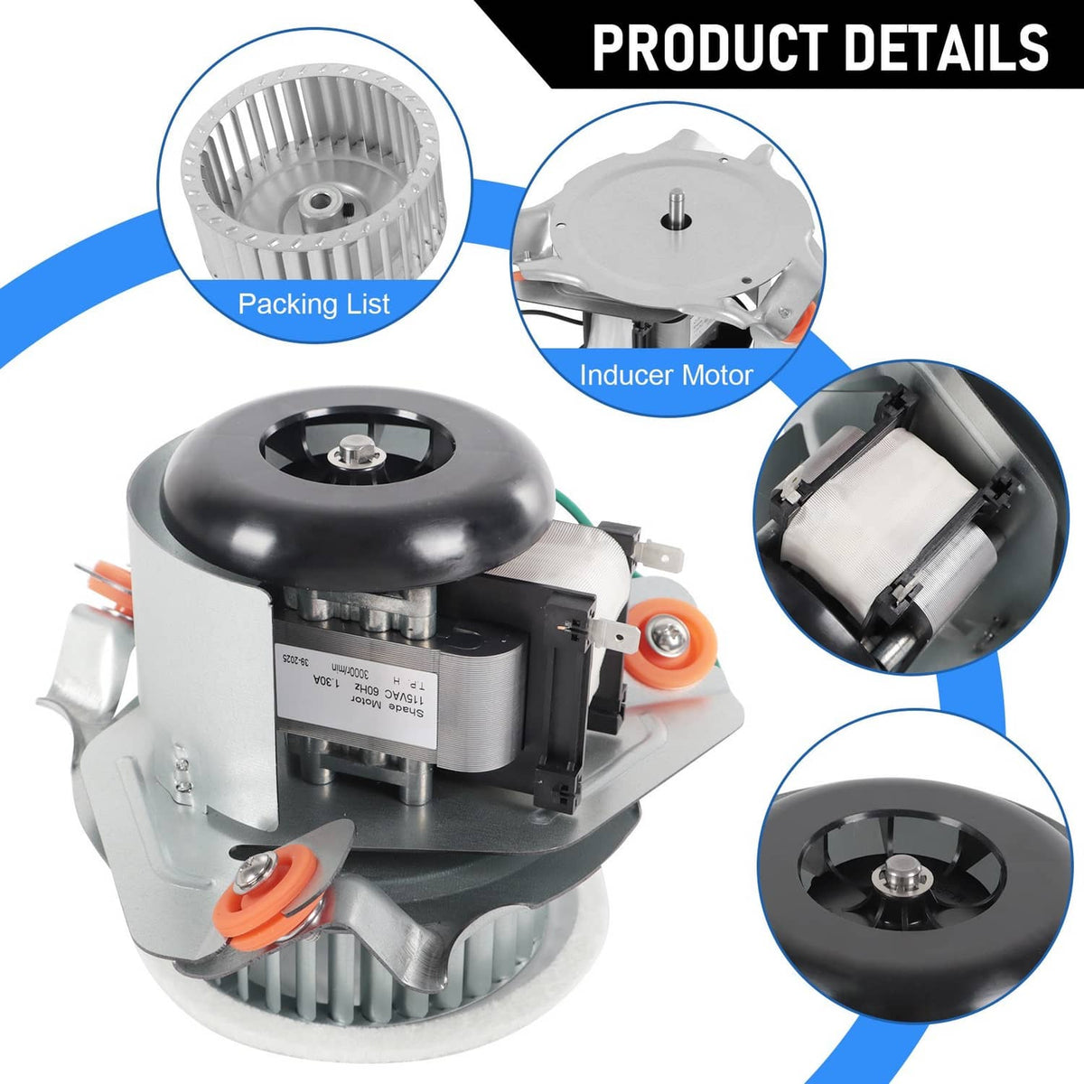 Solidspare Draft Inducer Blower Motor For J238-112-11202 JAKEL HC21ZE122A 326634-401