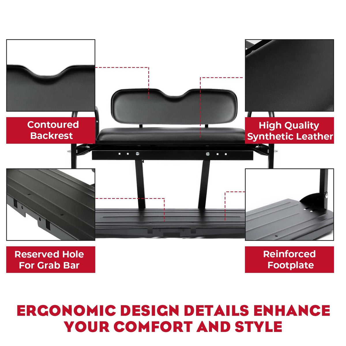 Solidspare Golf Cart Flip Folding Rear Back Seat Kit Black For EZGO Marathon Pre-1994