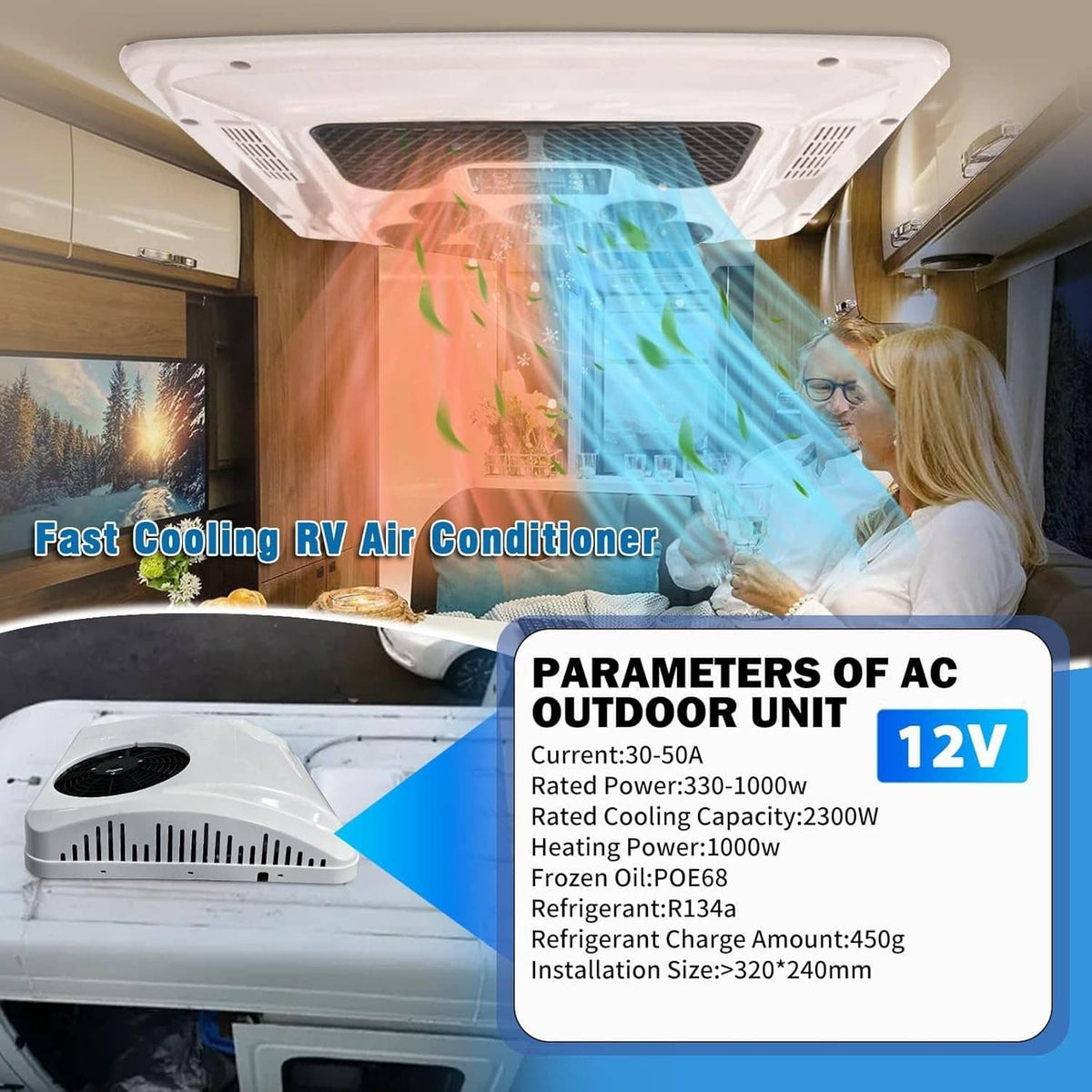Solidspare 10000 BTU 12V RV Rooftop Air Conditioner A/C Unit Cooling For Trailer Motorhome