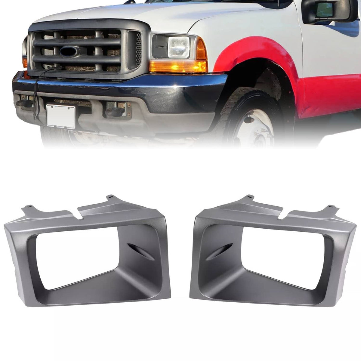 Solid Spare 2PCS Headlight Door Set Bezel For Ford Super Duty F250 F350 F450 F550 1999-2004