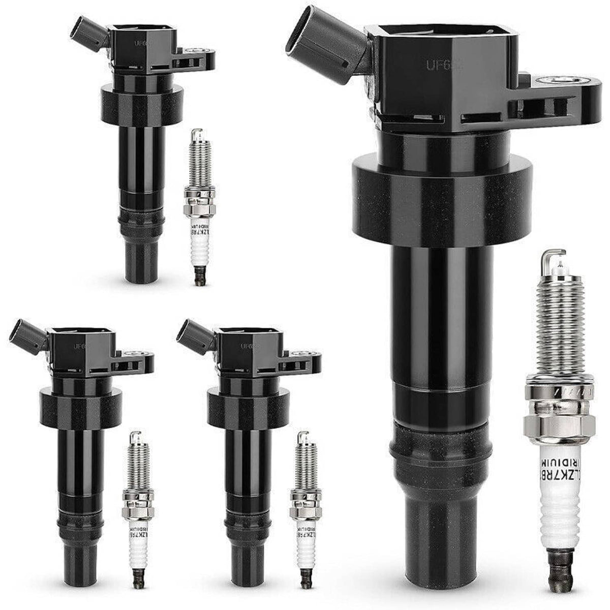 Solidspare 4X Spark Plug + 4X Ignition Coil For Kia Rio Soul Hyundai Accent Veloster UF652