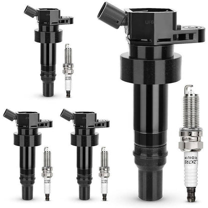 Solidspare 4X Spark Plug + 4X Ignition Coil For Kia Rio Soul Hyundai Accent Veloster UF652