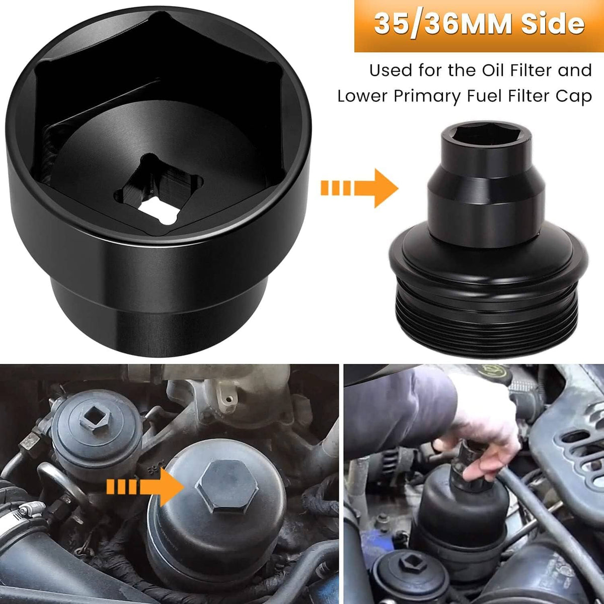 Solid Spare Oil Filter Socket 24mm / 36mm for 2003-2010 Ford 6.0L / 6.4L Powerstroke Diesel