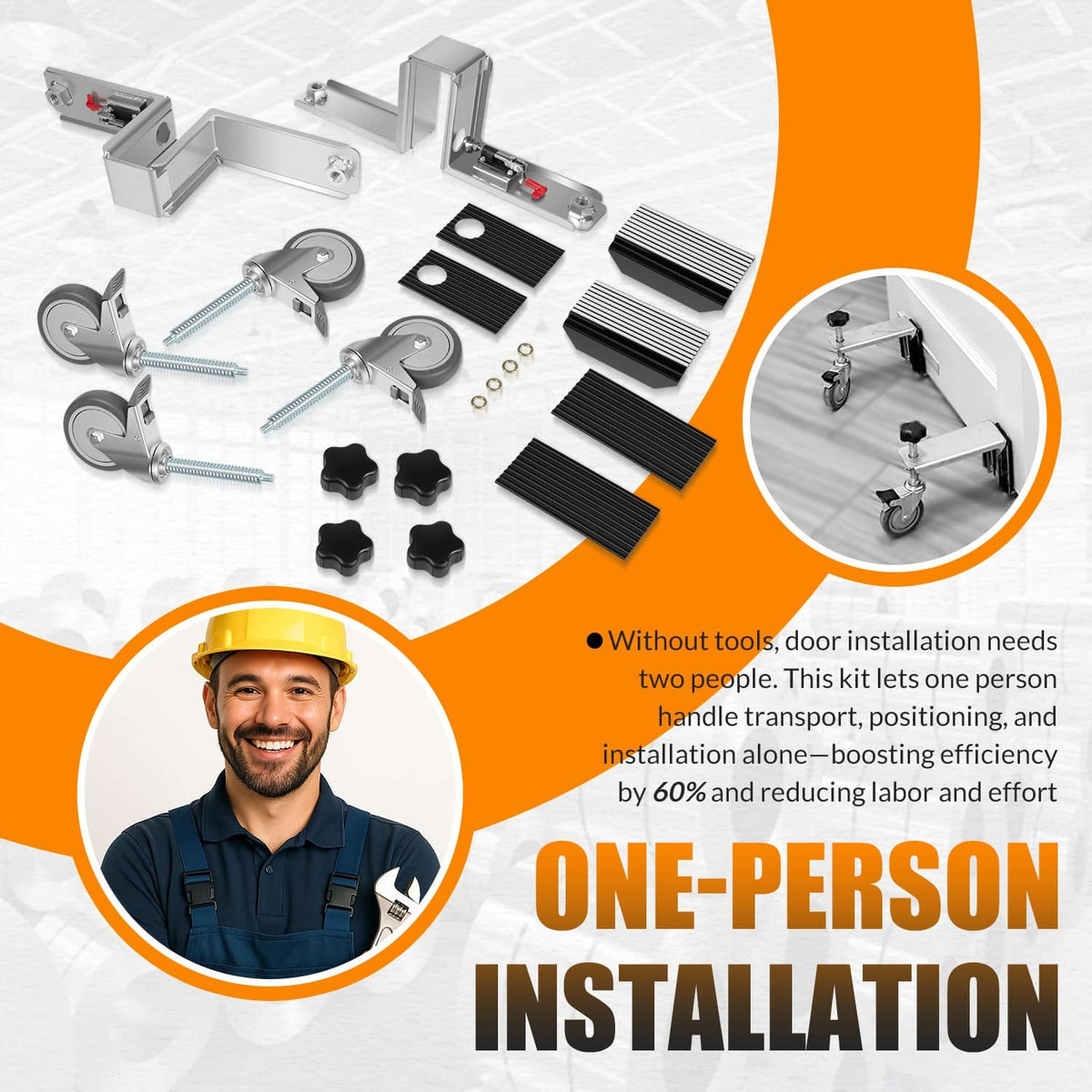 Solidspare Heavy Door Installation Hardware Tool Kit for 1-3/4" and 2-1/4" Doors Dual-Dolly