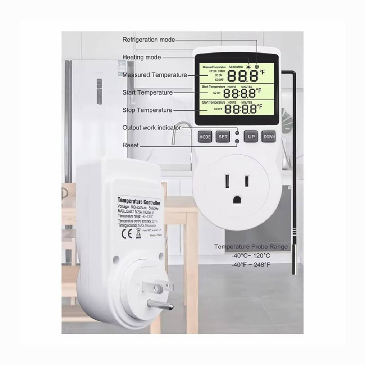 Solid Spare Temperature Controller Heating Cooling with Probe Digital Thermostat Outlet Plug