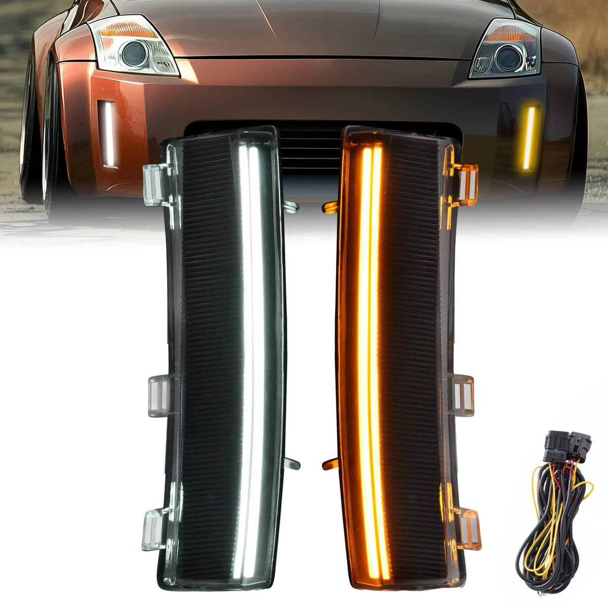 Solid Spare 2PCS LED Turn Signal Lights Side Marker Lamps+DRL For Nissan 350Z LCI 2006-2009